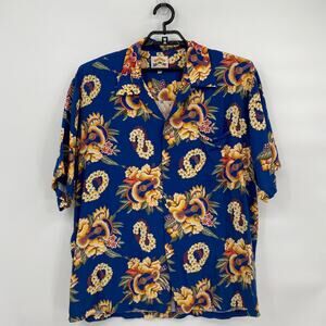 Pineapple Juice Hawaiian Classic Printed Button Front Shirt Blue Size 2XL